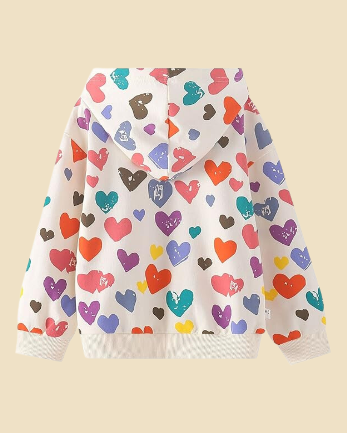 Heartfelt Happiness: Girls' Heart Print Hooded Sweatshirt