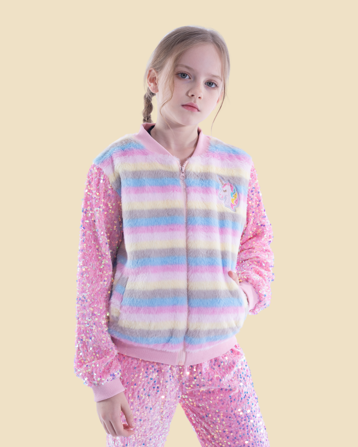Unicorn Magic: Girls' Sequin Sleeves Fleece Jacket