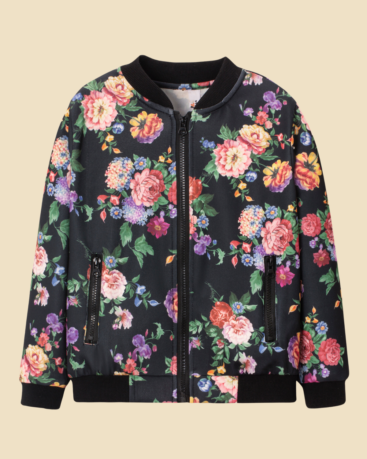 Girls Floral Bomber Jacket Black