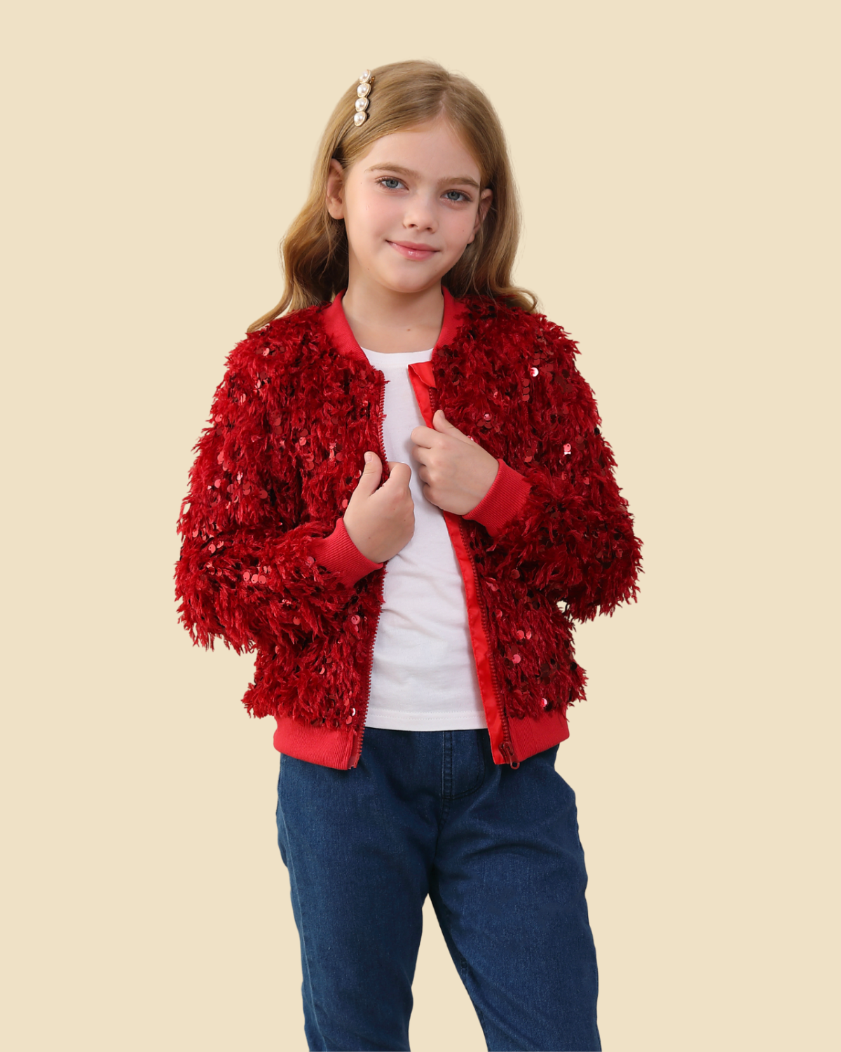 Faux Feather Sequin Jacket