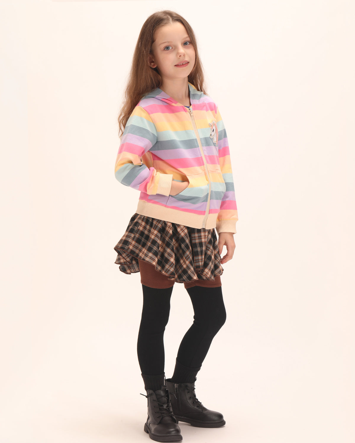 Rainbow Striped Zip Up Hooded Sweatshirt
