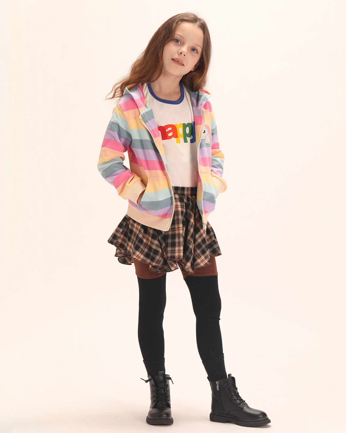 Rainbow Striped Zip Up Hooded Sweatshirt