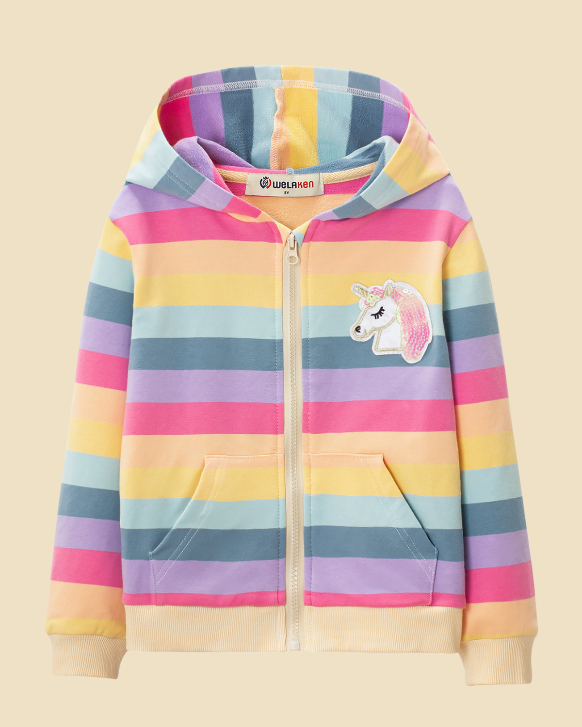 Rainbow Striped Zip Up Hooded Sweatshirt