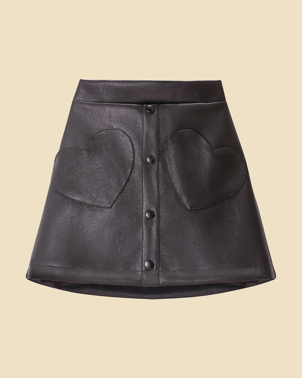 Heartfelt Chic: Girls' Faux Leather Skirt with Heart-Shaped Pockets