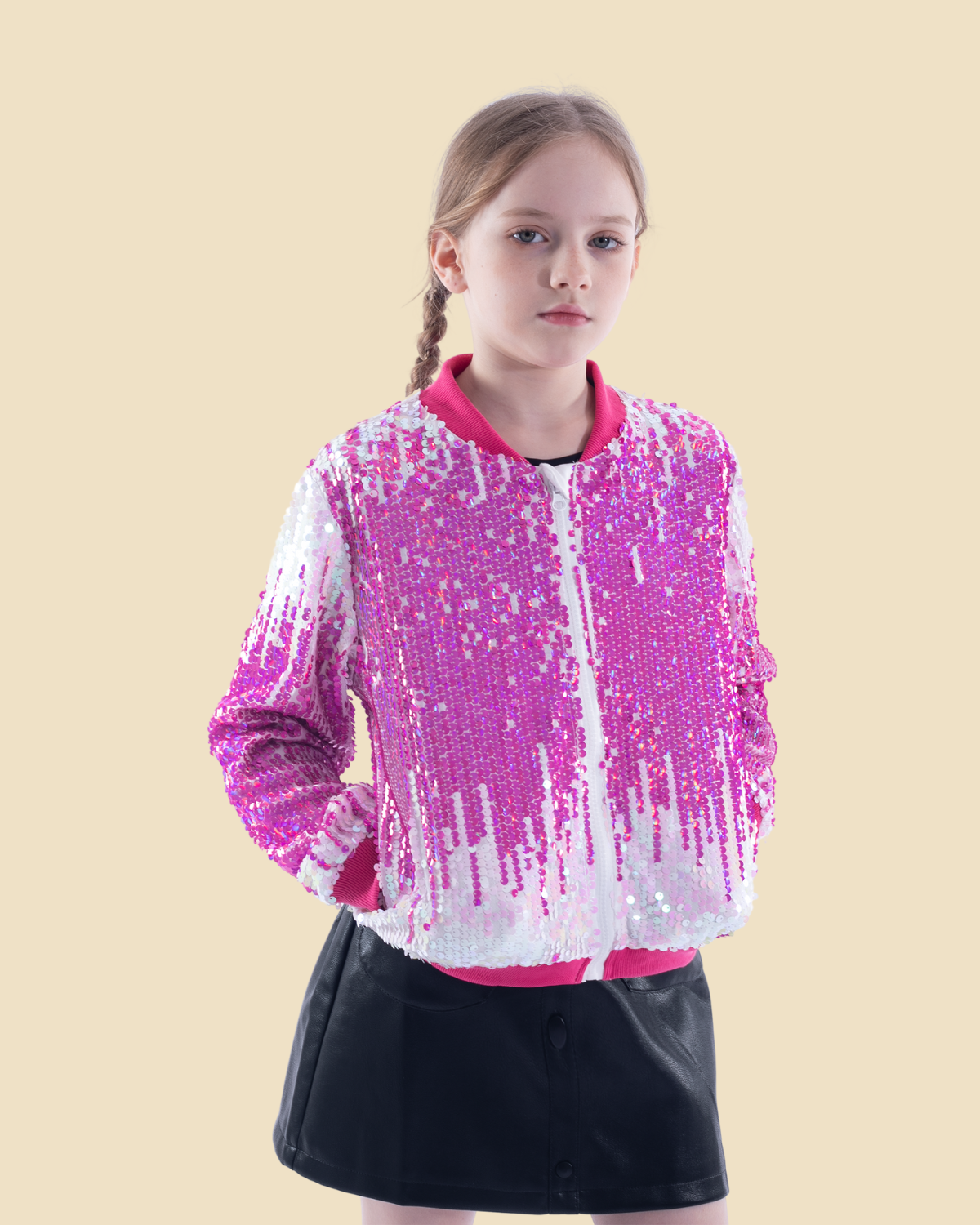 Glitter Galore: Girls' Lightweight Ombre Sequin Bomber Jacket