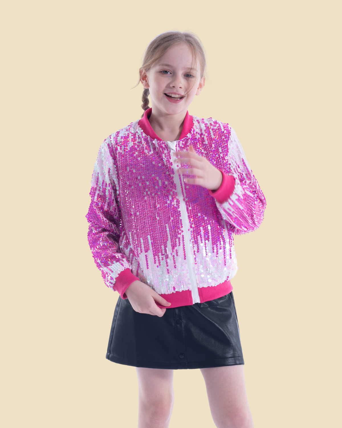 Glitter Galore: Girls' Lightweight Ombre Sequin Bomber Jacket