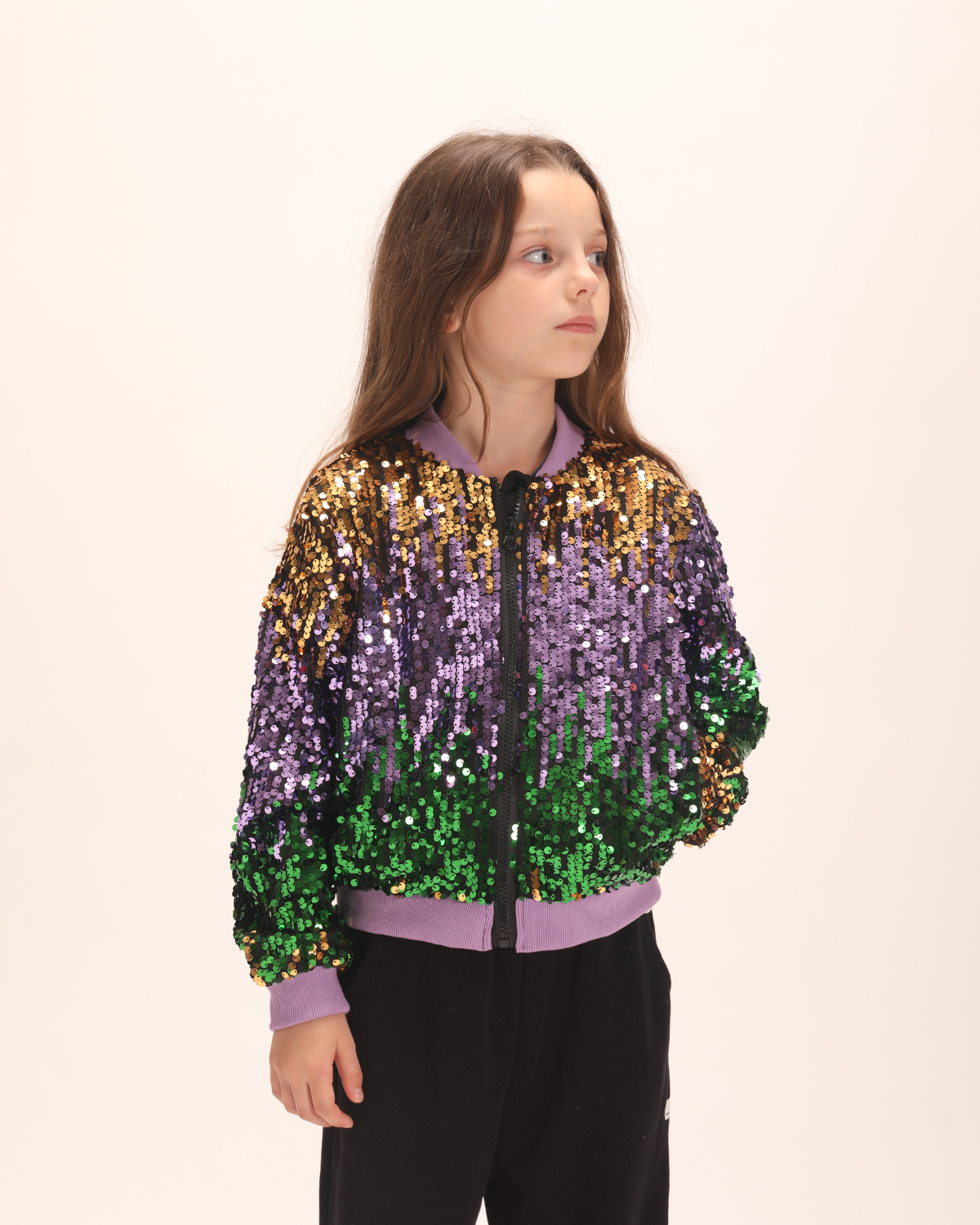 Glitter Galore: Girls' Lightweight Ombre Sequin Bomber Jacket