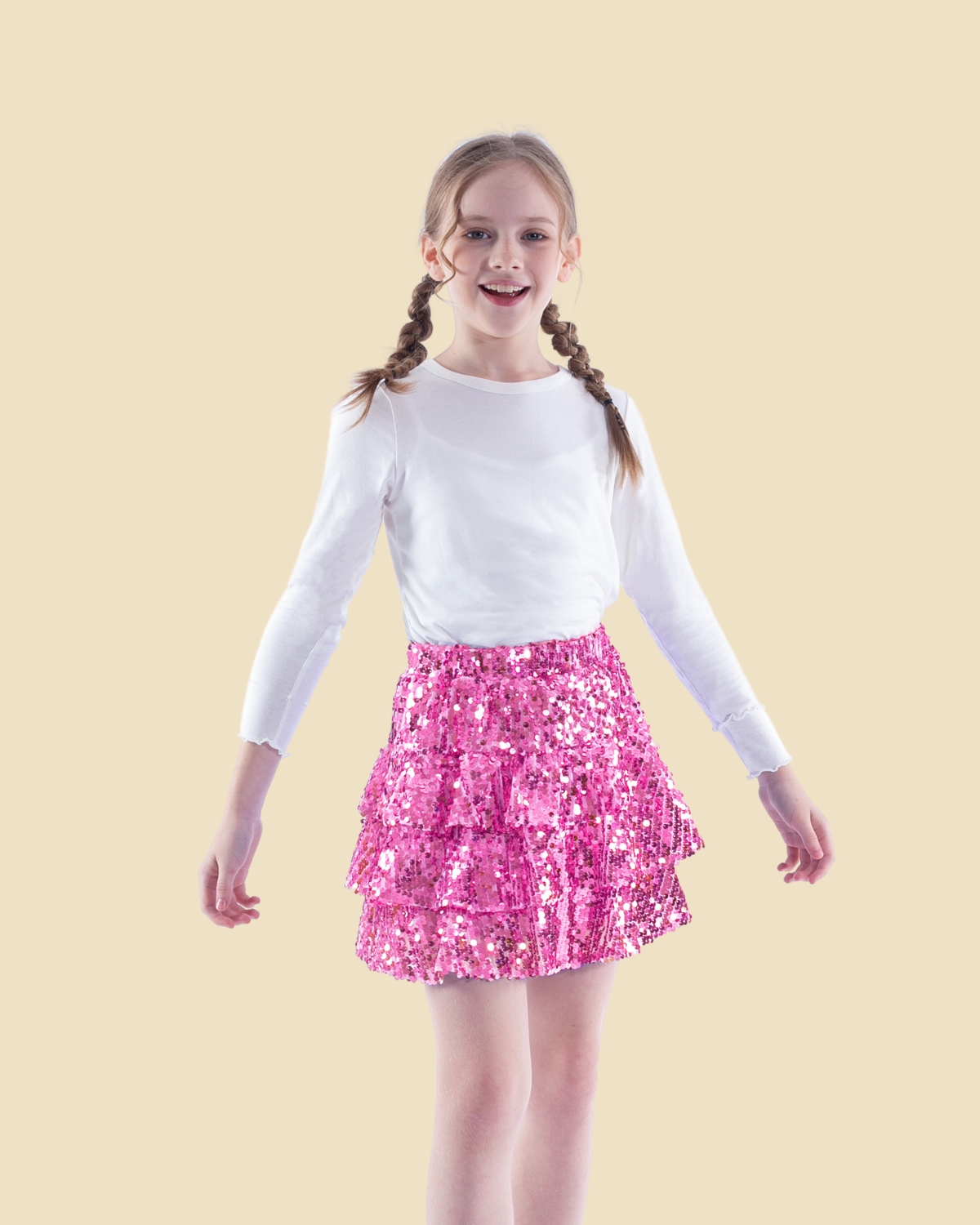 Girls Three Layer Sequin Ruffle Skirt