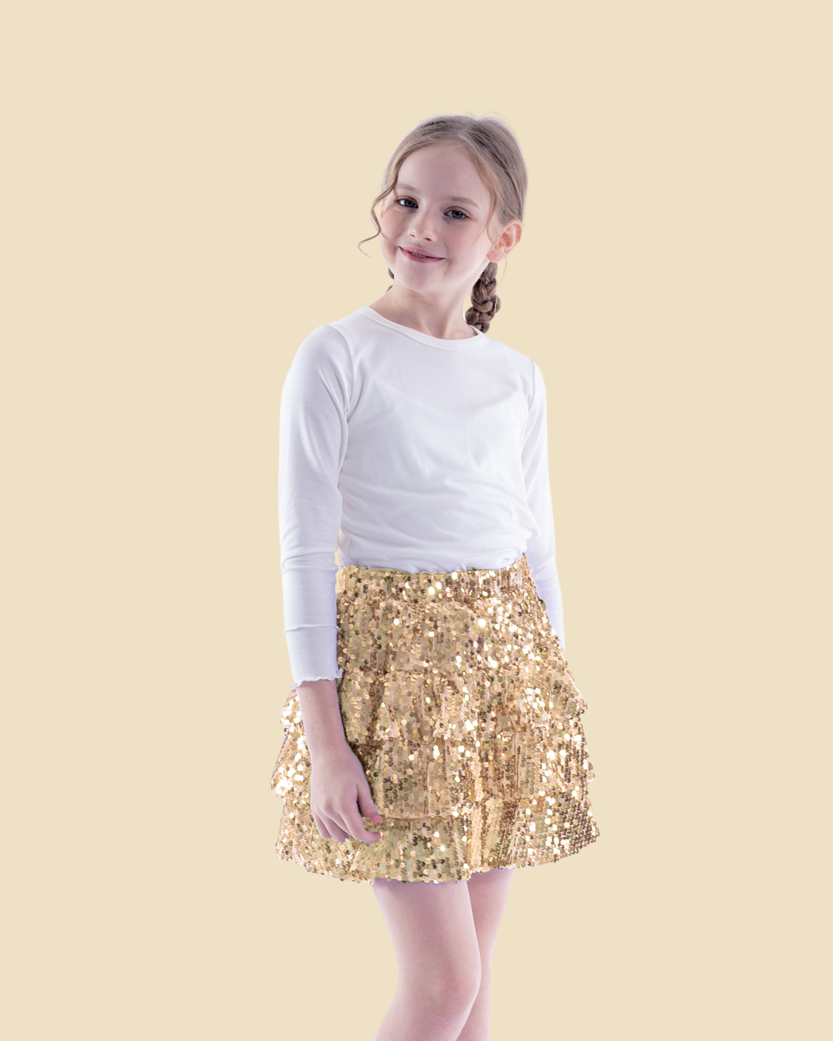 Girls Three Layer Sequin Ruffle Skirt