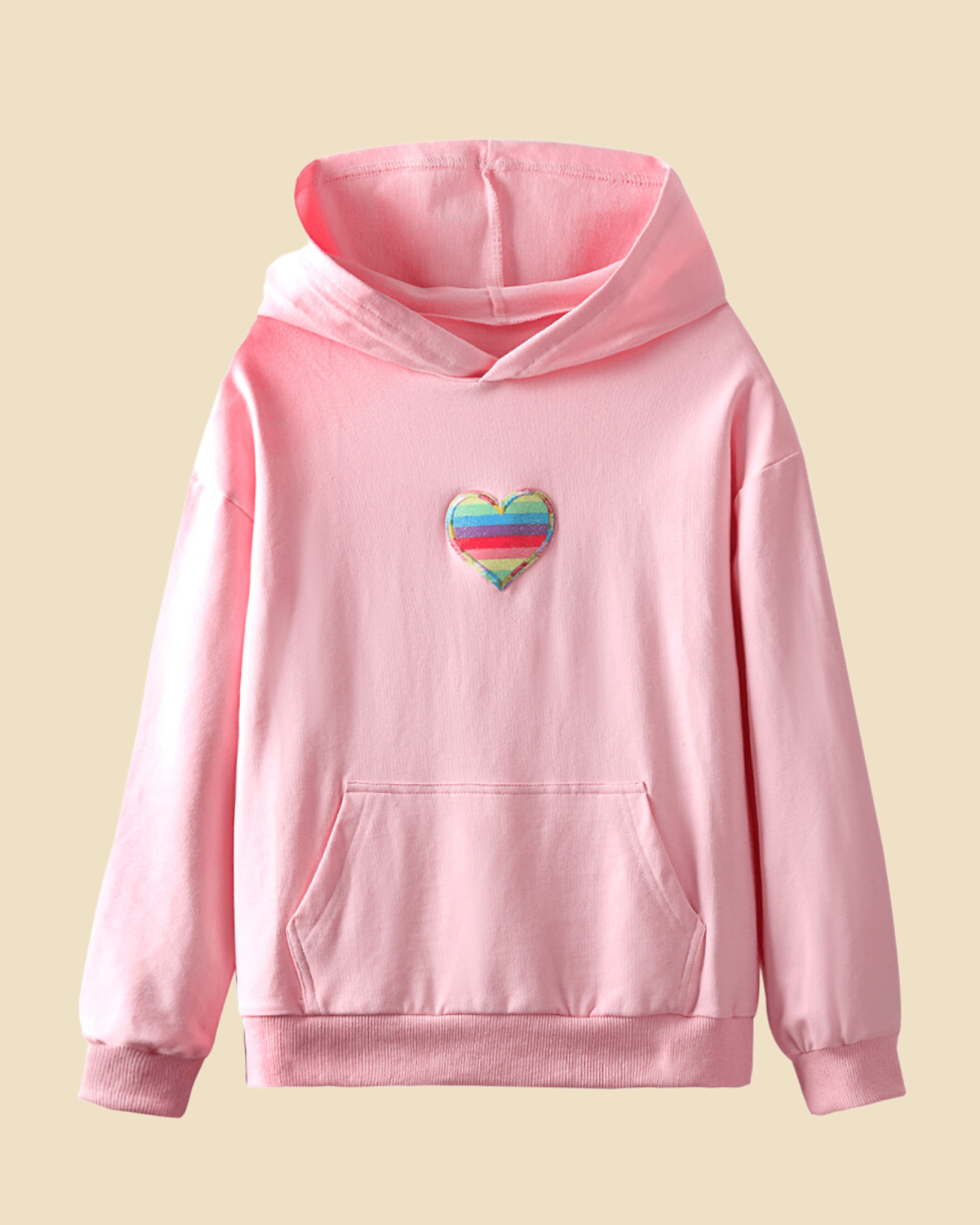 Heart Embroidered Patch Hooded Sweatshirt Pink