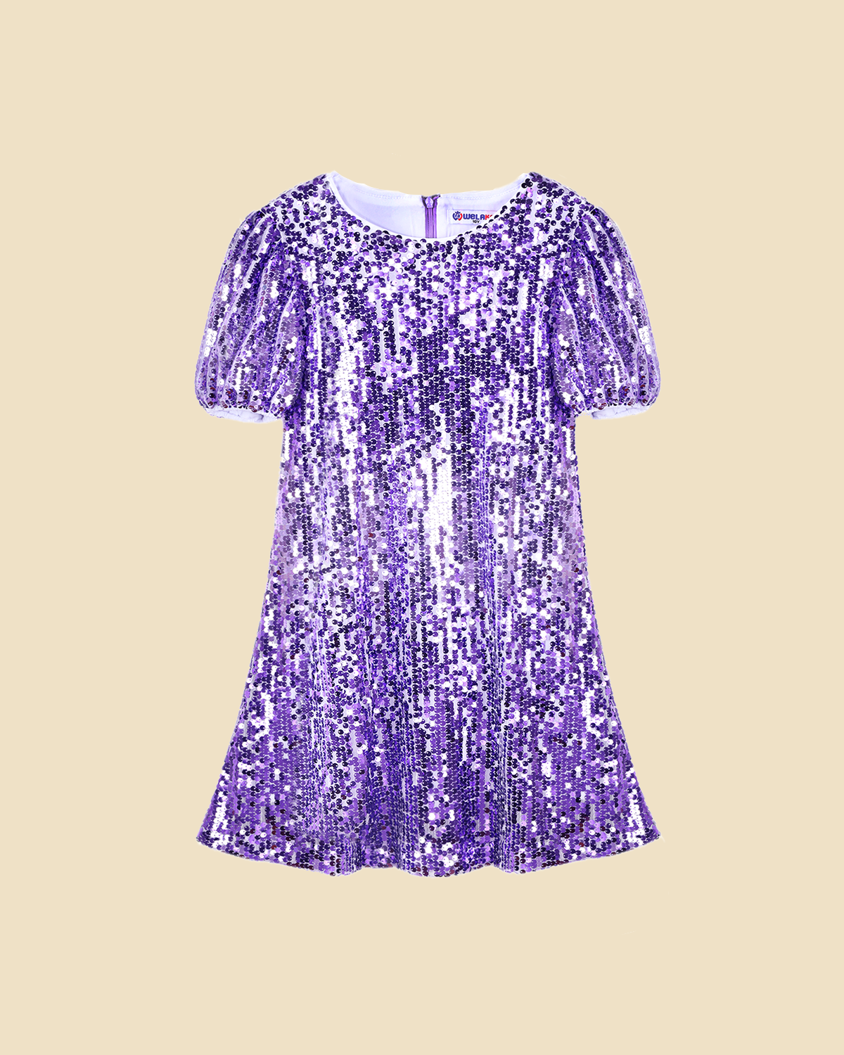Girls Sequin Short Puff Sleeves Dress