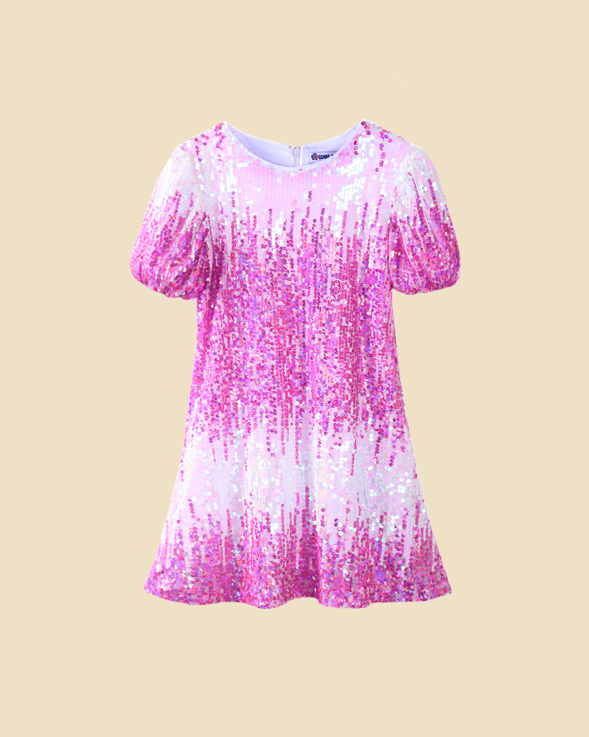 Girls Sequin Short Puff Sleeves Dress