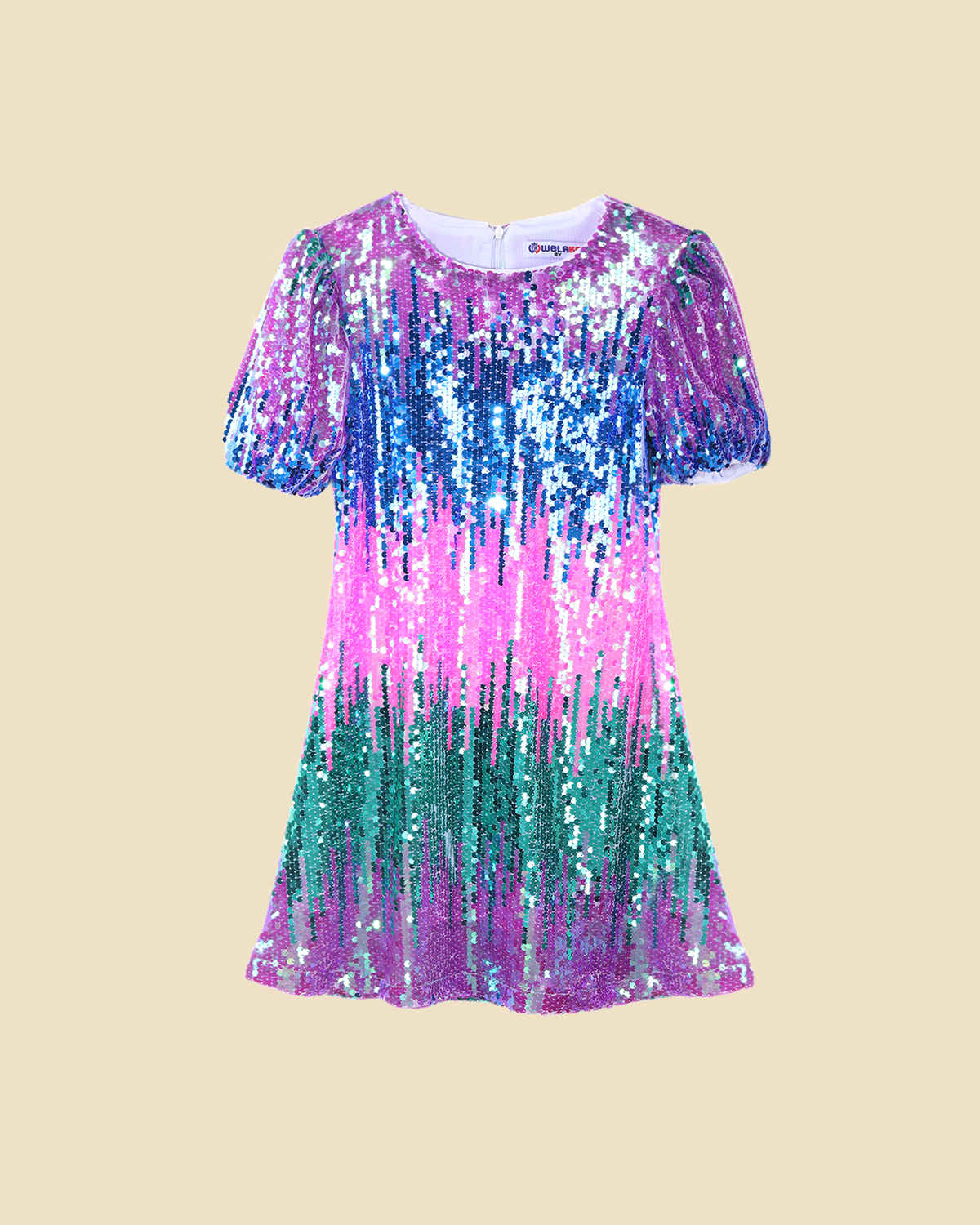 Girls Sequin Short Puff Sleeves Dress