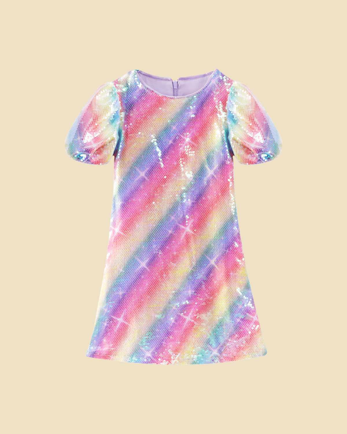 Girls Sequin Short Puff Sleeves Dress