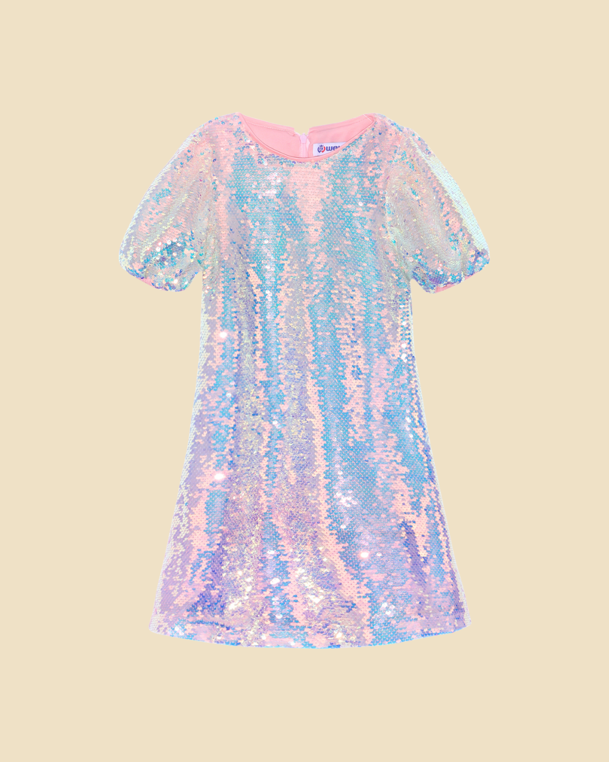 Girls Sequin Short Puff Sleeves Dress