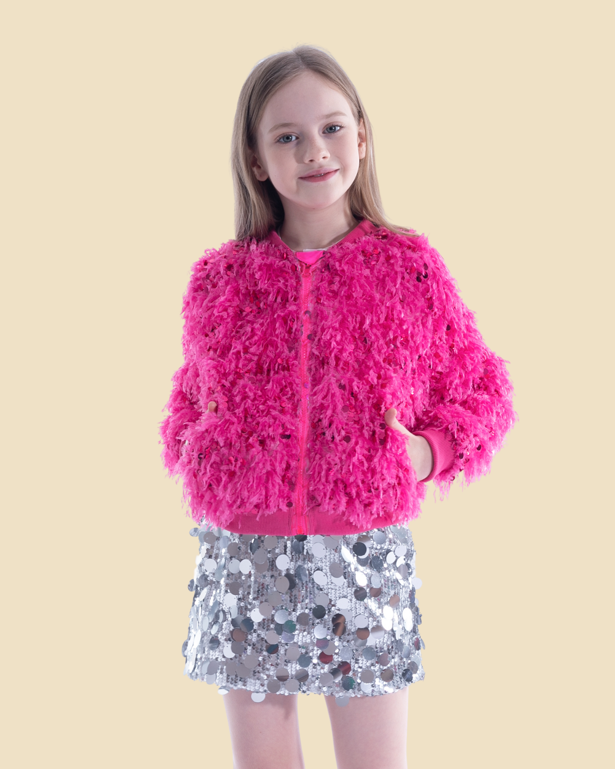 Faux Feather Sequin Jacket