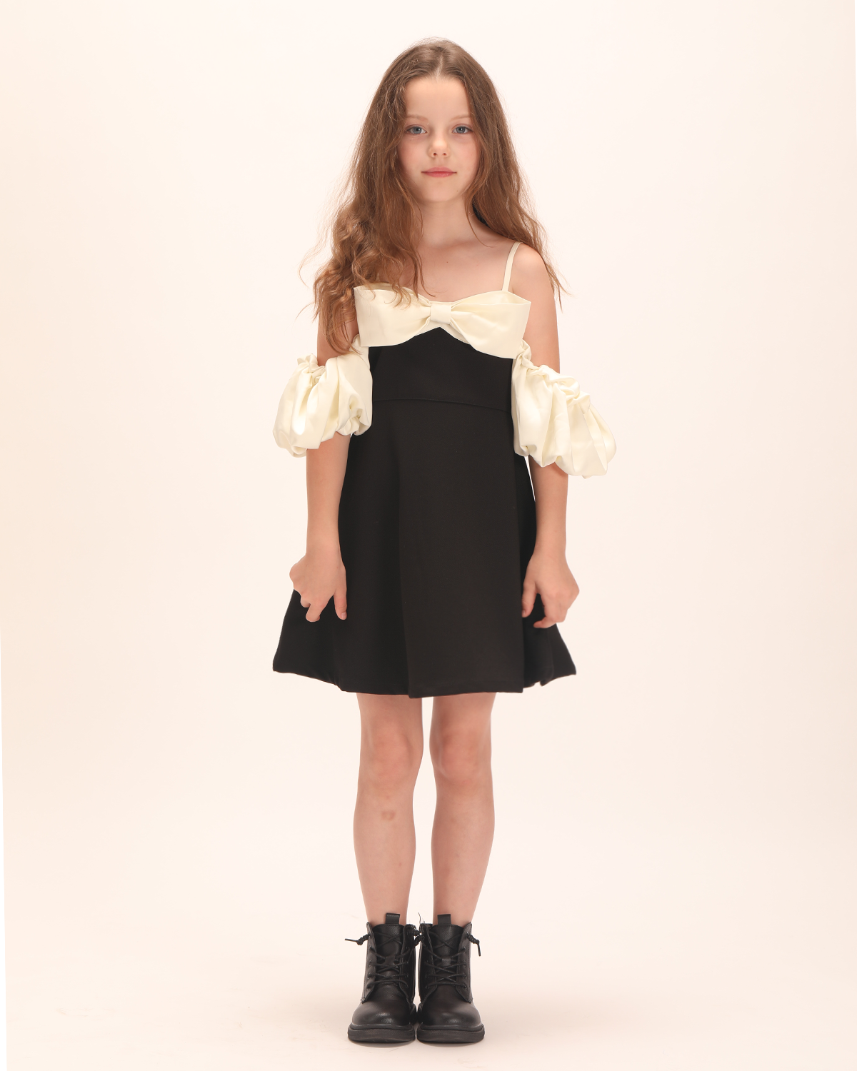 Girls' Puffy Sleeve Strappy Dress