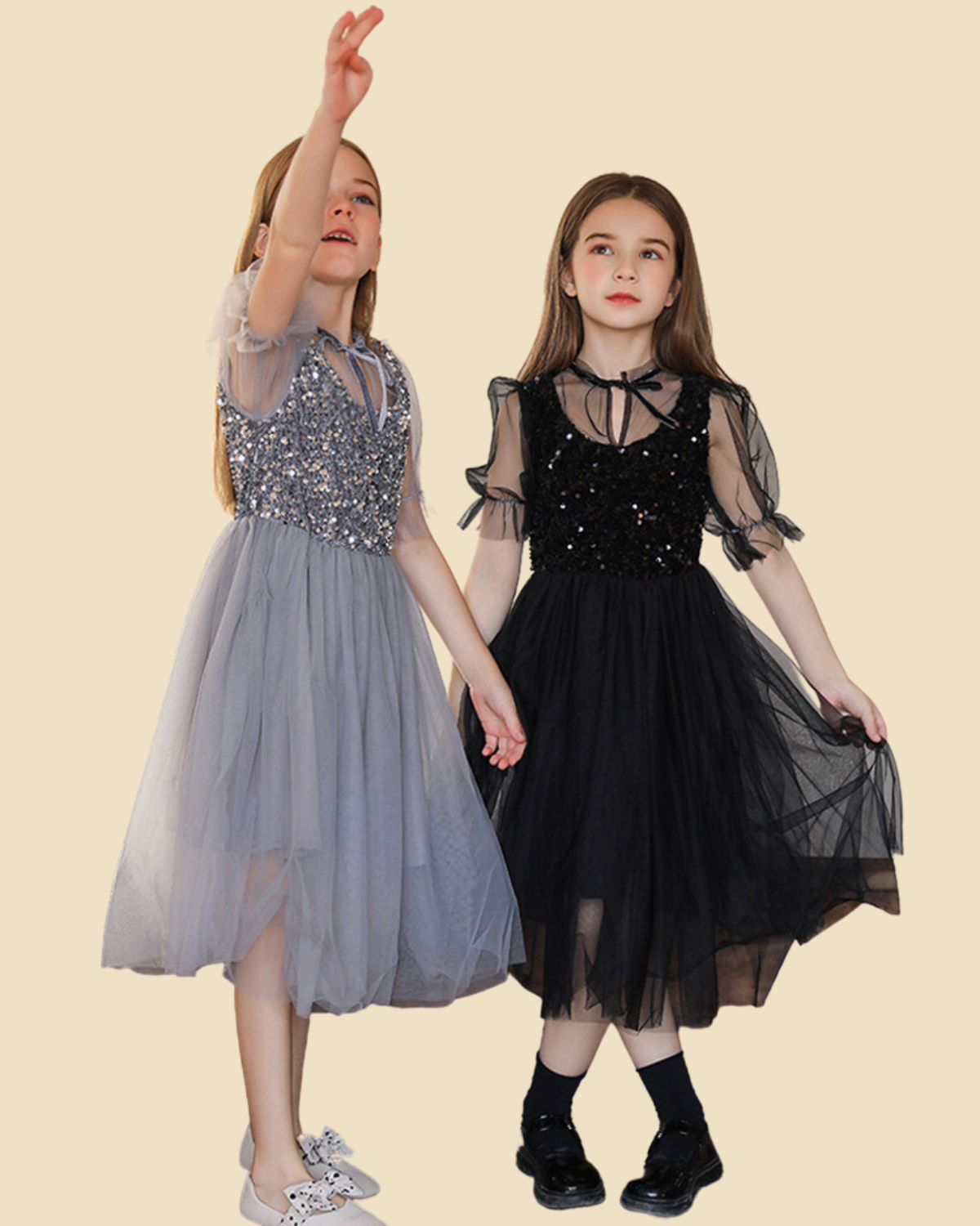 Sparkling Starlight: Girls' Sequin Tulle Party Dress