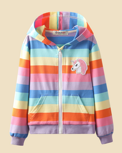 Rainbow Striped Zip Up Hooded Sweatshirt