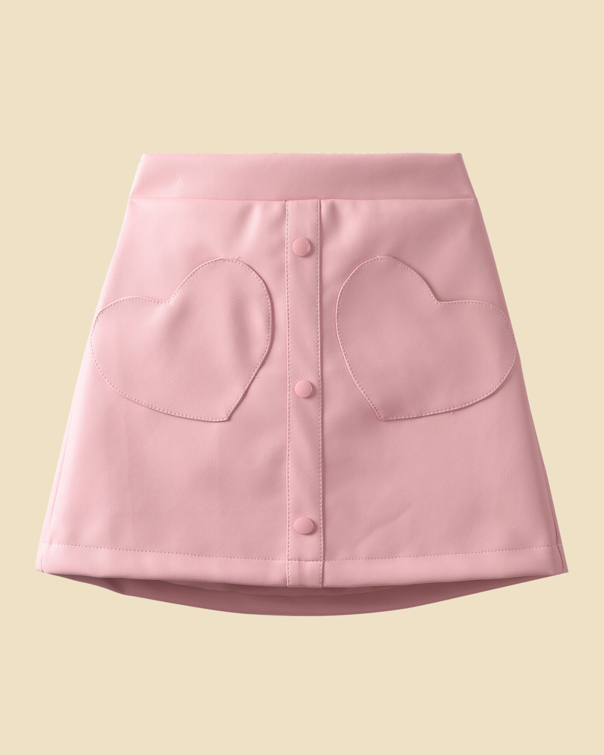 Heartfelt Chic: Girls' Faux Leather Skirt with Heart-Shaped Pockets