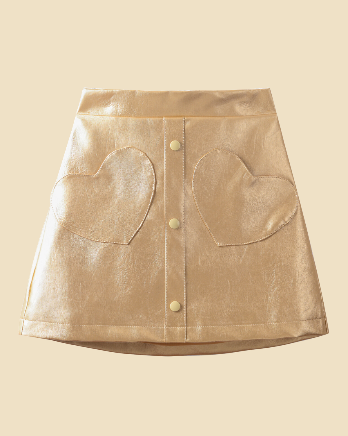 Heartfelt Chic: Girls' Faux Leather Skirt with Heart-Shaped Pockets