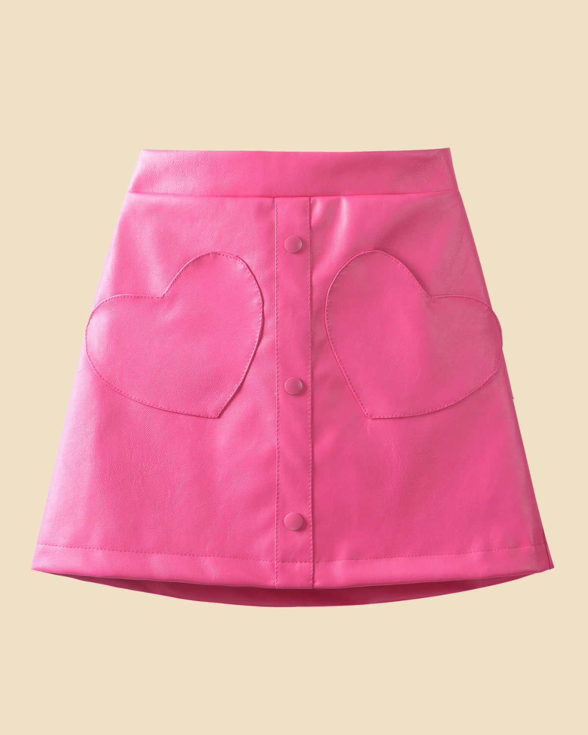 Heartfelt Chic: Girls' Faux Leather Skirt with Heart-Shaped Pockets