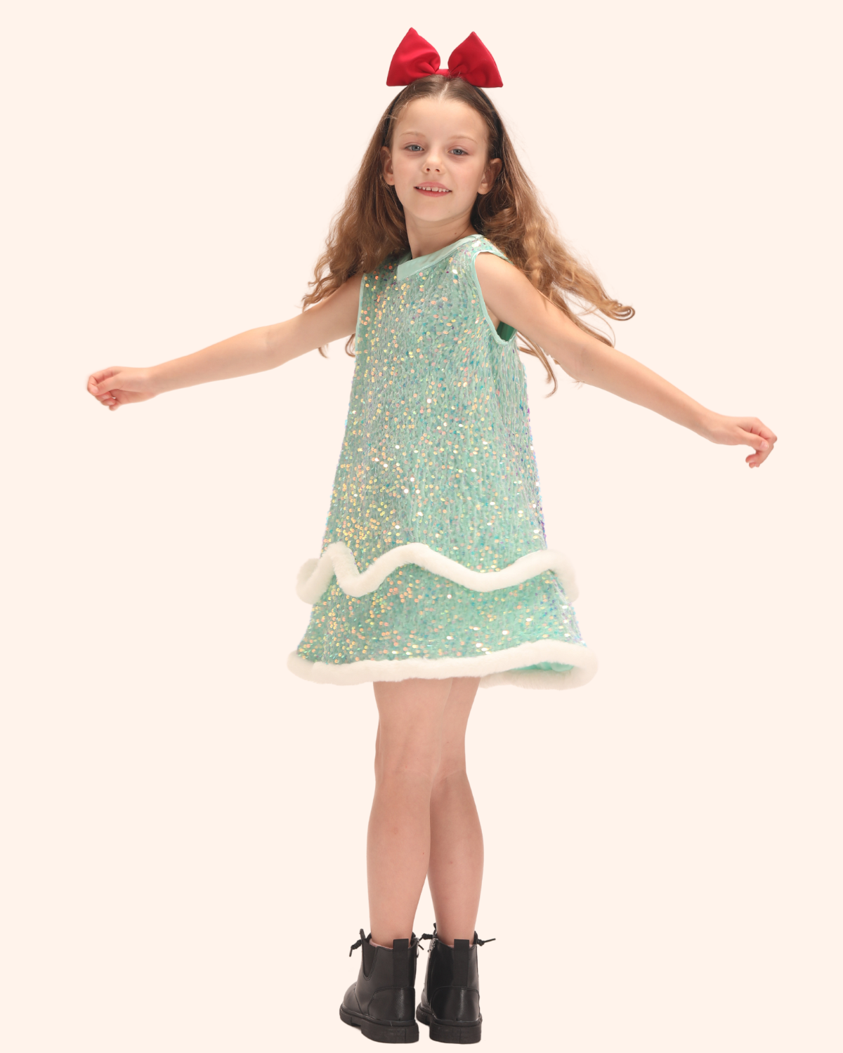 Sparkling Snowflake: Girls' Sequin Dress with Faux Fur Trim