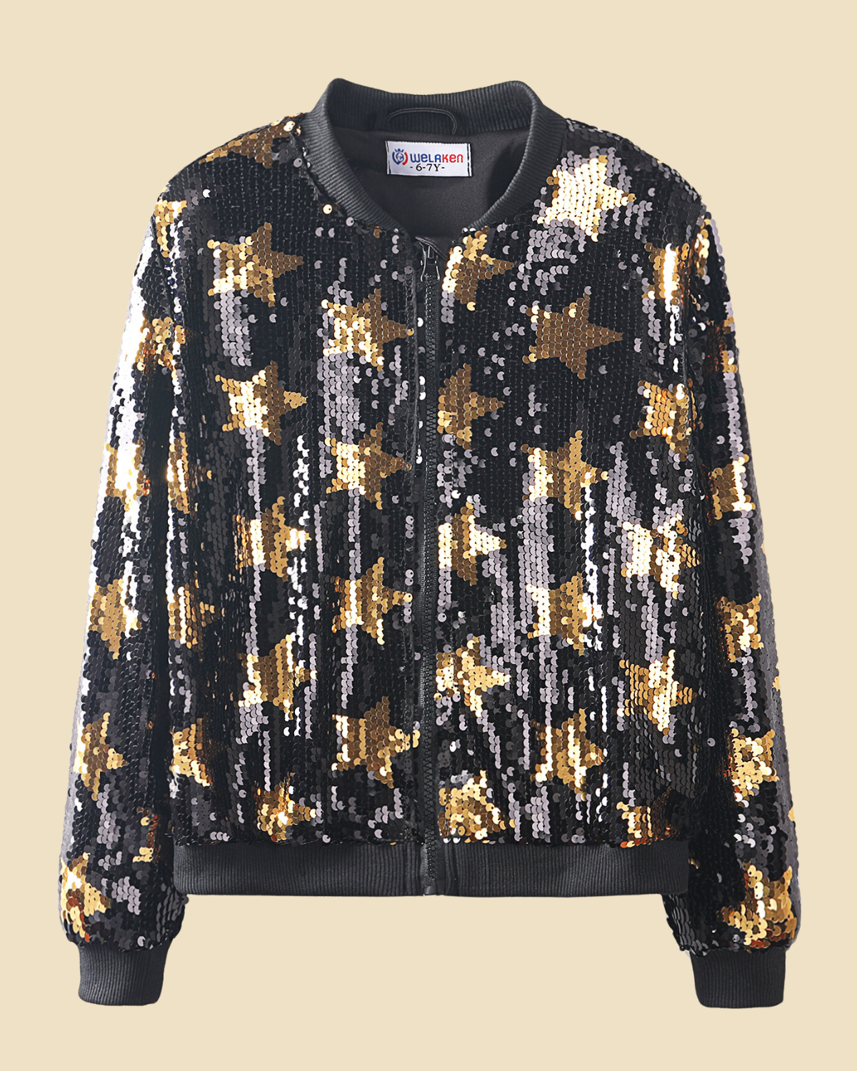 Glitter Galore: Girls' Lightweight Star Sequin Bomber Jacket