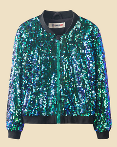 Glitter Galore: Girls' Lightweight Holographic Sequin Bomber Jacket