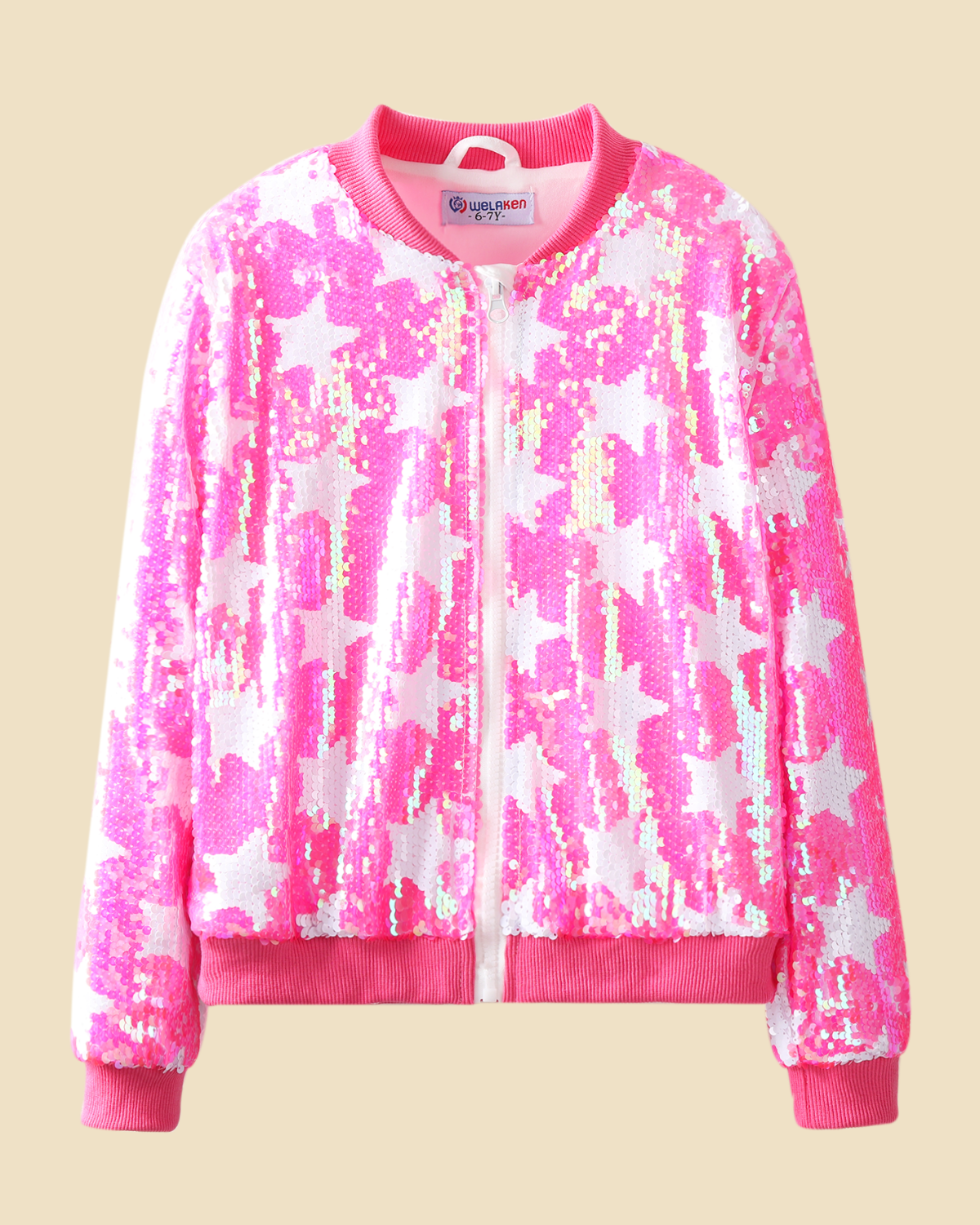 Glitter Galore: Girls' Lightweight Star Sequin Bomber Jacket