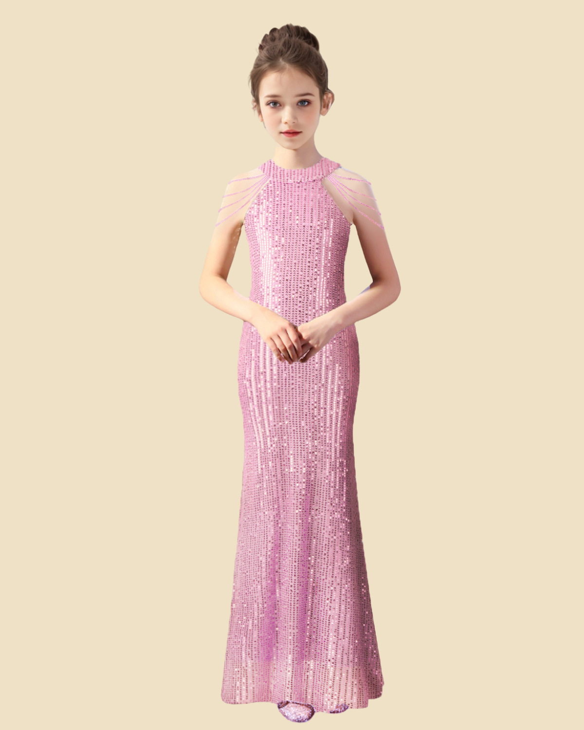 Girls Hand-Beaded Tassel Sequin Dress